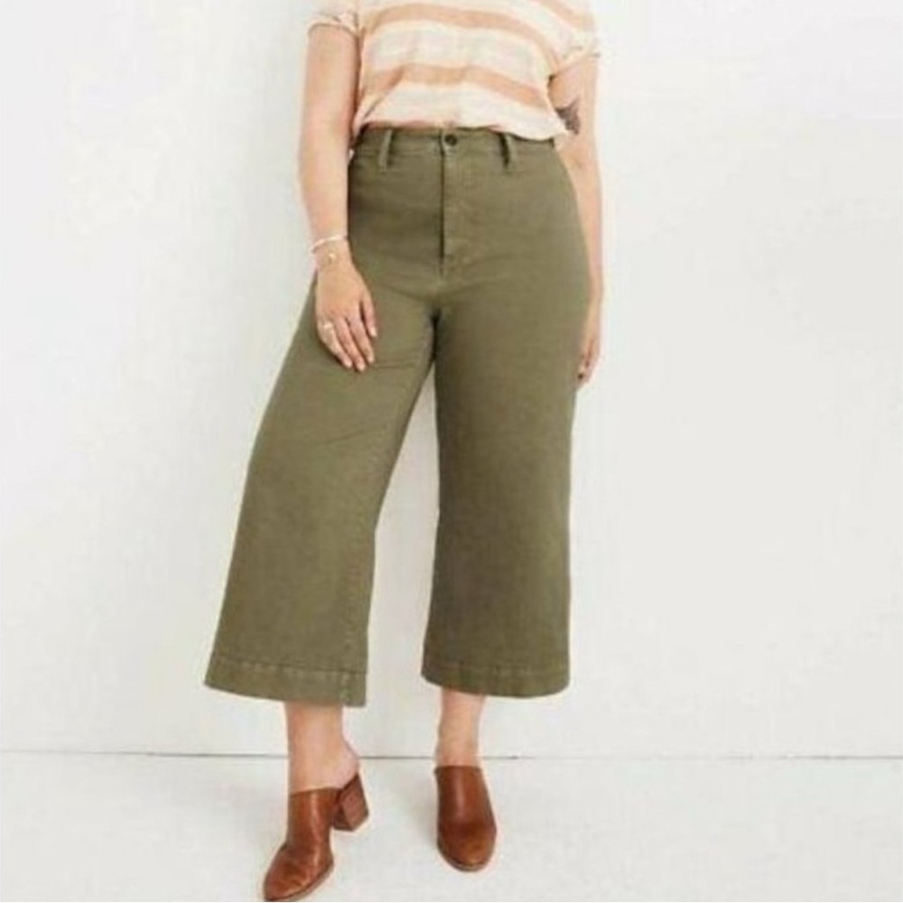 Madewell Emmett Wide Leg Crop Pants Olive Army Green Women’s Size 35